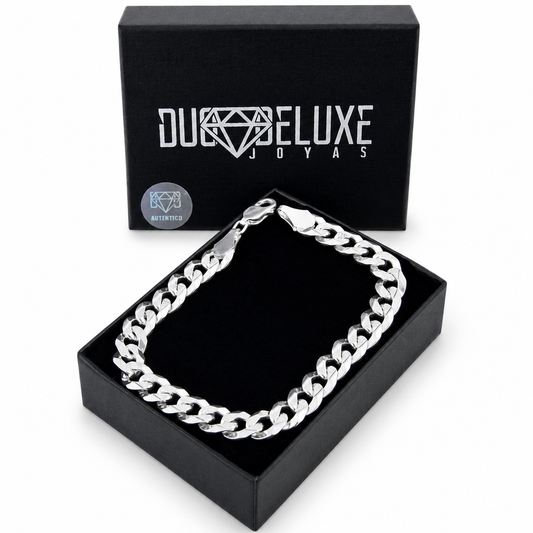 Unisex | Pulso Pulsera Tejido Barbada Cubana Diamantada 8 mm, Esclava Para Hombre Y Mujer De Plata Autentica Ley .925, DUO DELUXE JOYAS