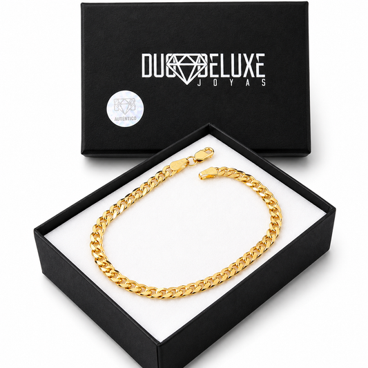 Unisex | Pulso Pulsera Tejido Barbada Cubana Diamantada 5 mm, Esclava Para Hombre Y Mujer De Plata Autentica Ley .925 Con Baño De Oro Italiano 24k, DUO DELUXE JOYAS