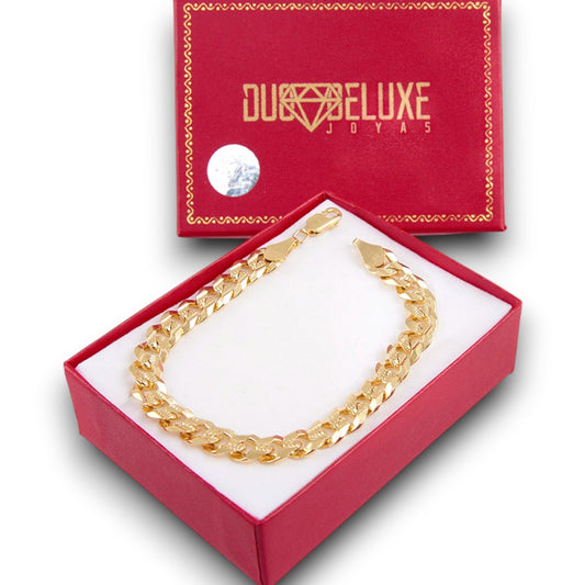 Unisex | Pulso Pulsera Tejido Barbada Cubana Diamantada 8 mm, Esclava Para Hombre Y Mujer De Plata Autentica Ley .925 Con Baño De Oro Italiano 24k, DUO DELUXE JOYAS