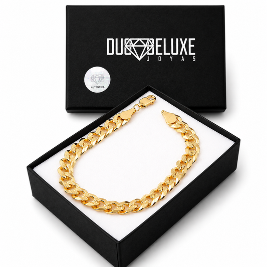 Unisex | Pulso Pulsera Tejido Barbada Cubana Diamantada 8 mm, Esclava Para Hombre Y Mujer De Plata Autentica Ley .925 Con Baño De Oro Italiano 24k, DUO DELUXE JOYAS