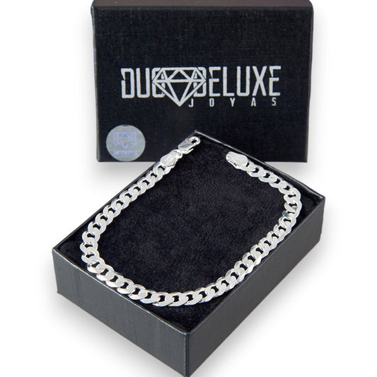Unisex | Pulso Pulsera Tejido Barbada Cubana Lisa 6 mm, Esclava Para Hombre Y Mujer De Plata Autentica Ley .925, DUO DELUXE JOYAS