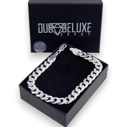 Unisex | Pulso Pulsera Tejido Barbada Cubana Lisa 8 mm, Esclava Para Hombre Y Mujer De Plata Autentica Ley .925, DUO DELUXE JOYAS