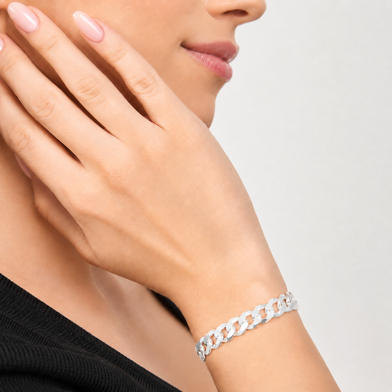 Unisex | Pulso Pulsera Tejido Barbada Cubana Lisa 8 mm, Esclava Para Hombre Y Mujer De Plata Autentica Ley .925, DUO DELUXE JOYAS
