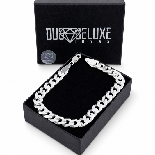 Unisex | Pulso Pulsera Tejido Barbada Cubana Lisa 8 mm, Esclava Para Hombre Y Mujer De Plata Autentica Ley .925, DUO DELUXE JOYAS