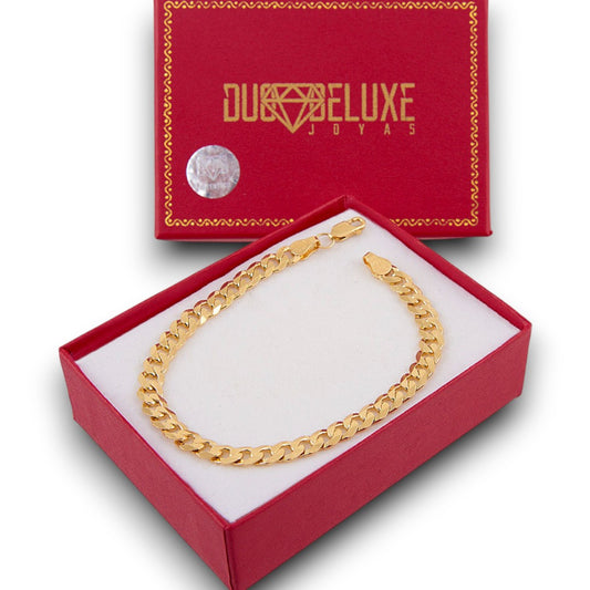 Unisex | Pulso Pulsera Tejido Barbada Cubana Lisa 6 mm, Esclava Para Hombre Y Mujer De Plata Autentica Ley .925 Con Baño De Oro Italiano 24k, DUO DELUXE JOYAS