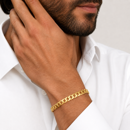 Unisex | Pulso Pulsera Tejido Barbada Cubana Lisa 6 mm, Esclava Para Hombre Y Mujer De Plata Autentica Ley .925 Con Baño De Oro Italiano 24k, DUO DELUXE JOYAS