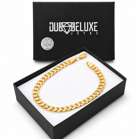 Unisex | Pulso Pulsera Tejido Barbada Cubana Lisa 6 mm, Esclava Para Hombre Y Mujer De Plata Autentica Ley .925 Con Baño De Oro Italiano 24k, DUO DELUXE JOYAS