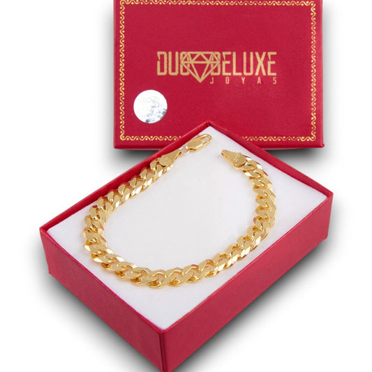 Unisex | Pulso Pulsera Tejido Barbada Cubana Lisa 8 mm, Esclava Para Hombre Y Mujer De Plata Autentica Ley .925 Con Baño De Oro Italiano 24k, DUO DELUXE JOYAS