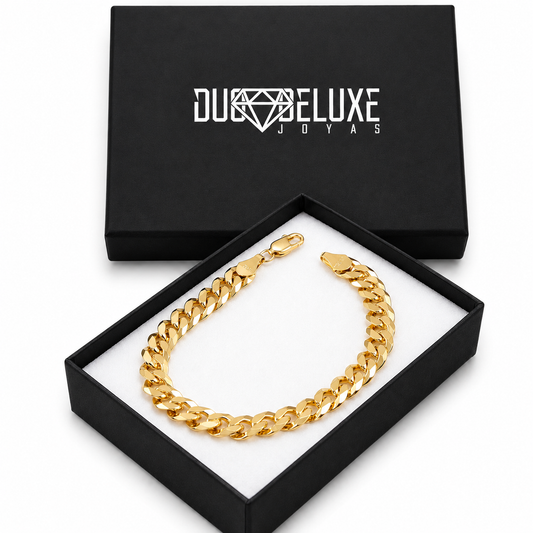 Unisex | Pulso Pulsera Tejido Barbada Cubana Lisa 8 mm, Esclava Para Hombre Y Mujer De Plata Autentica Ley .925 Con Baño De Oro Italiano 24k, DUO DELUXE JOYAS