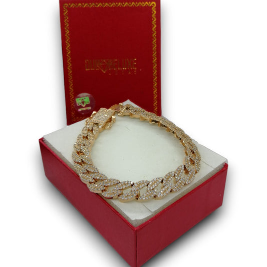 Unisex | Pulso Pulsera Tejido Barbada Cubana Diamantada Con Zirconias 10 mm, Esclava Para Hombre Y Mujer De Plata Autentica Ley .925 Con Baño De Oro Rosa, DUO DELUXE JOYAS