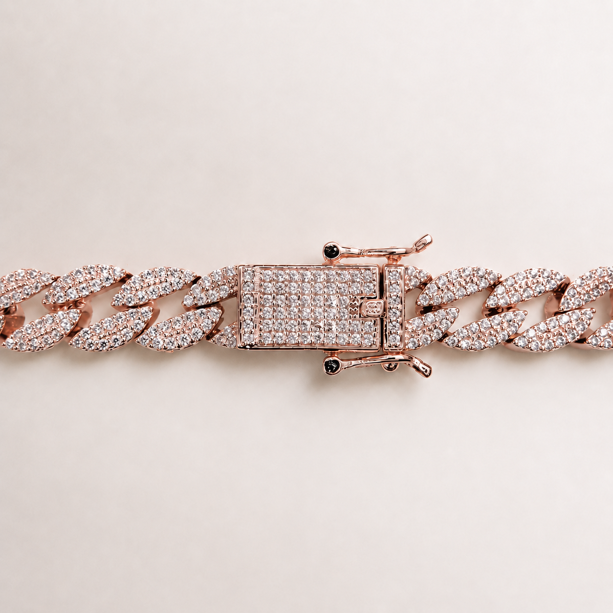 Unisex | Pulso Pulsera Tejido Barbada Cubana Diamantada Con Zirconias 10 mm, Esclava Para Hombre Y Mujer De Plata Autentica Ley .925 Con Baño De Oro Rosa, DUO DELUXE JOYAS