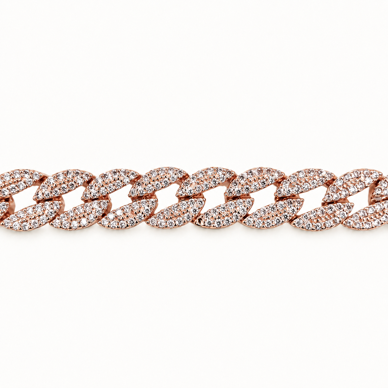Unisex | Pulso Pulsera Tejido Barbada Cubana Diamantada Con Zirconias 10 mm, Esclava Para Hombre Y Mujer De Plata Autentica Ley .925 Con Baño De Oro Rosa, DUO DELUXE JOYAS