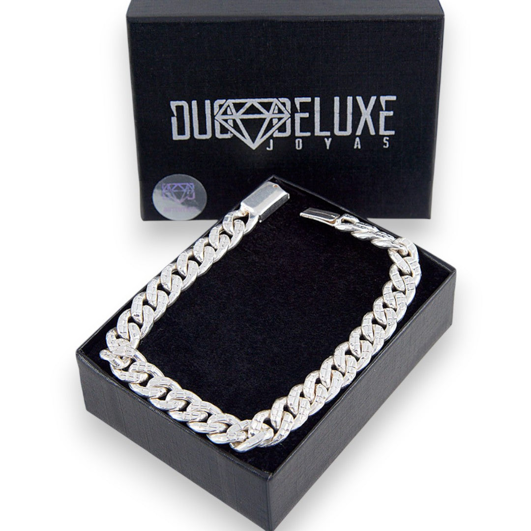 Unisex | Pulso Pulsera Tejido Barbada Cubana Diamantada HM 8 mm, Esclava Para Hombre Y Mujer De Plata Autentica Ley .925, DUO DELUXE JOYAS