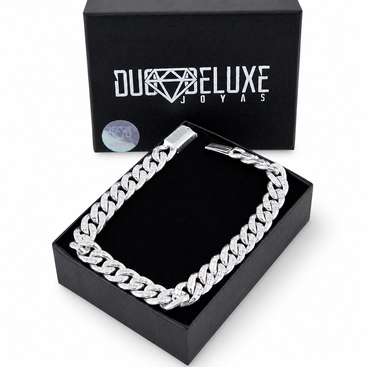 Unisex | Pulso Pulsera Tejido Barbada Cubana Diamantada HM 8 mm, Esclava Para Hombre Y Mujer De Plata Autentica Ley .925, DUO DELUXE JOYAS