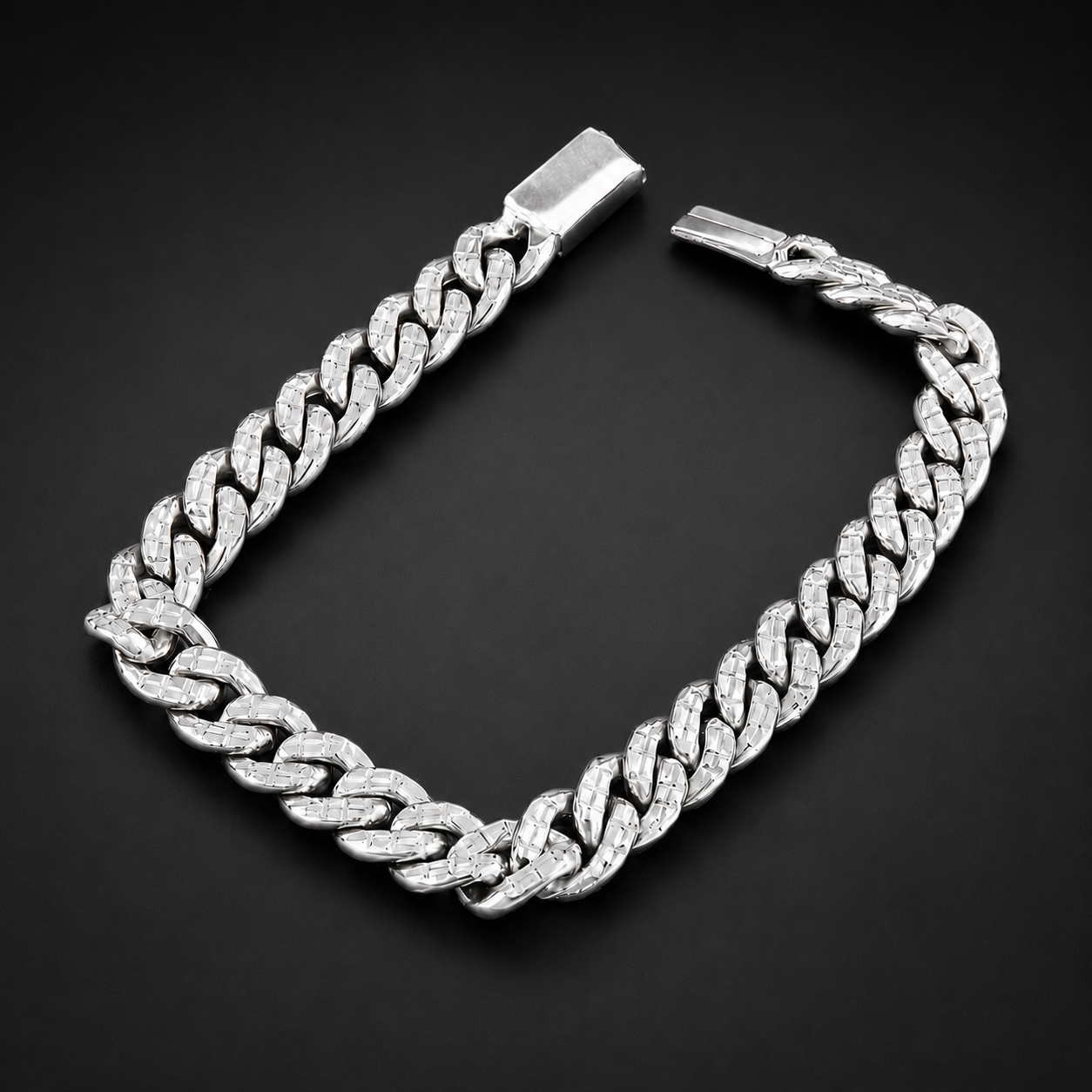 Unisex | Pulso Pulsera Tejido Barbada Cubana Diamantada HM 8 mm, Esclava Para Hombre Y Mujer De Plata Autentica Ley .925, DUO DELUXE JOYAS
