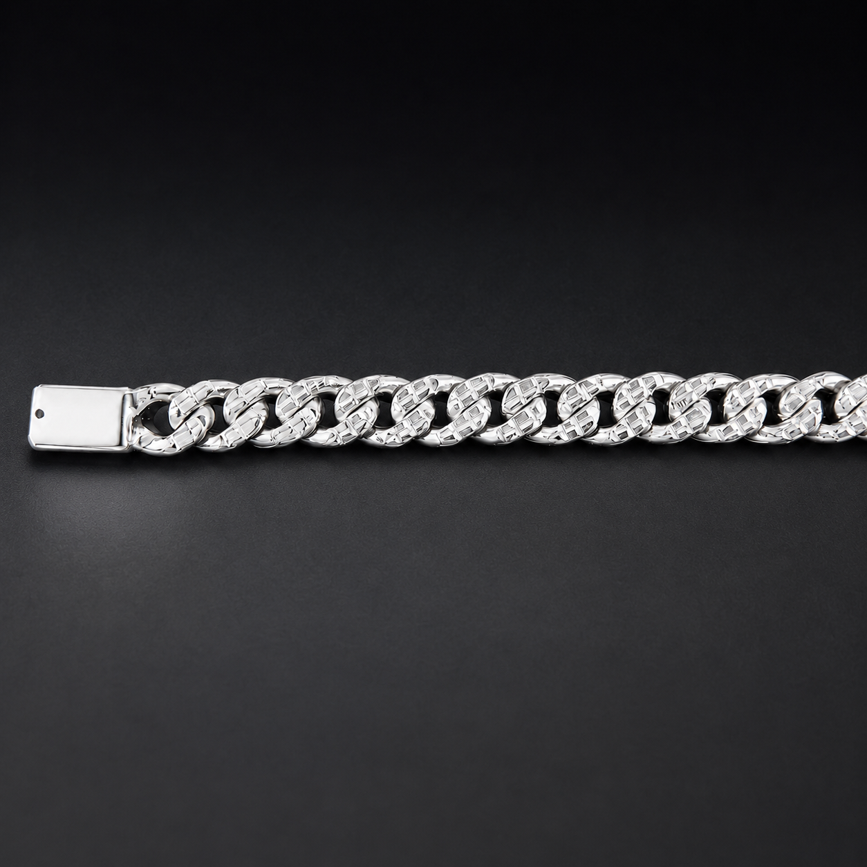 Unisex | Pulso Pulsera Tejido Barbada Cubana Diamantada HM 8 mm, Esclava Para Hombre Y Mujer De Plata Autentica Ley .925, DUO DELUXE JOYAS