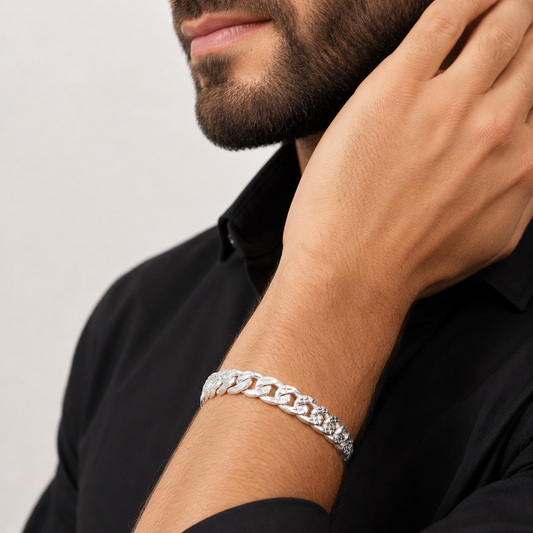 Unisex | Pulso Pulsera Tejido Barbada Cubana Diamantada HM 8 mm, Esclava Para Hombre Y Mujer De Plata Autentica Ley .925, DUO DELUXE JOYAS