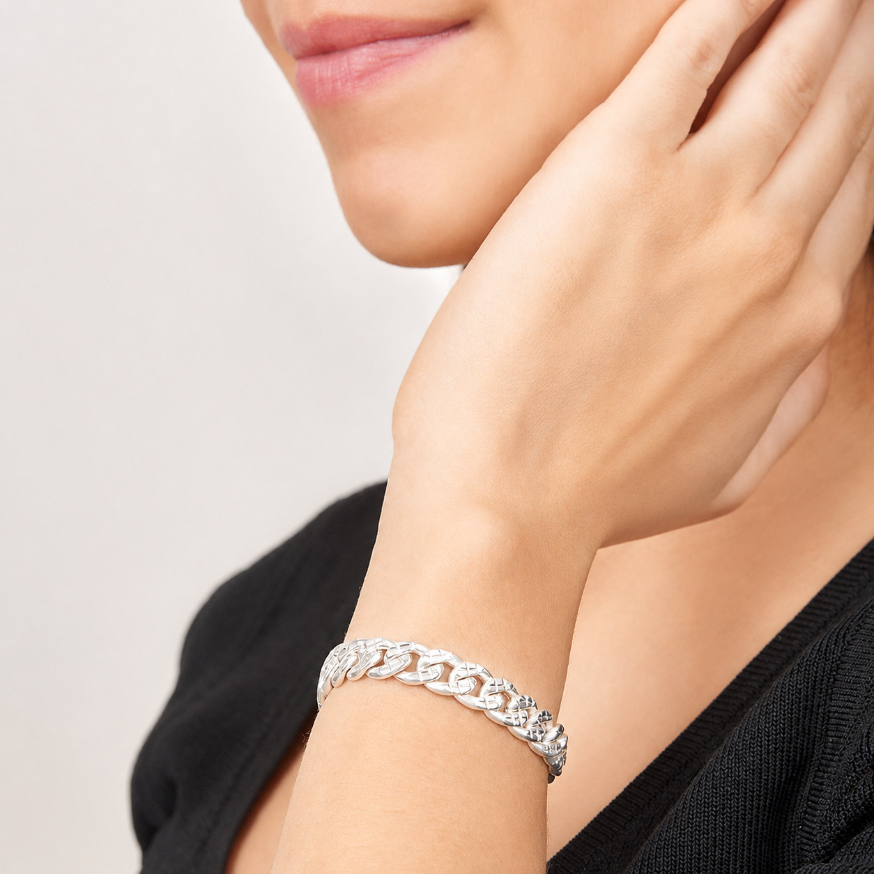 Unisex | Pulso Pulsera Tejido Barbada Cubana Diamantada HM 8 mm, Esclava Para Hombre Y Mujer De Plata Autentica Ley .925, DUO DELUXE JOYAS