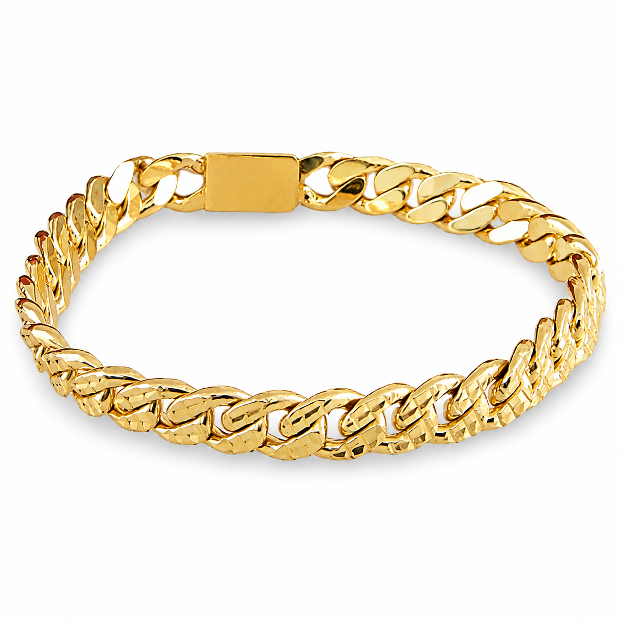 Unisex | Pulso Pulsera Tejido Barbada Cubana Diamantada HM 8 mm, Esclava Para Hombre Y Mujer De Plata Autentica Ley .925 Con Baño De Oro Italiano 24k, DUO DELUXE JOYAS