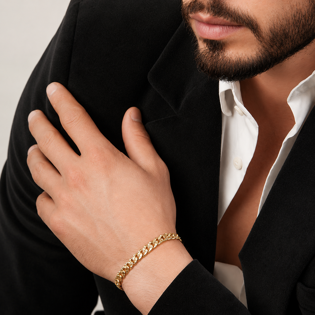 Unisex | Pulso Pulsera Tejido Barbada Cubana Diamantada HM 8 mm, Esclava Para Hombre Y Mujer De Plata Autentica Ley .925 Con Baño De Oro Italiano 24k, DUO DELUXE JOYAS