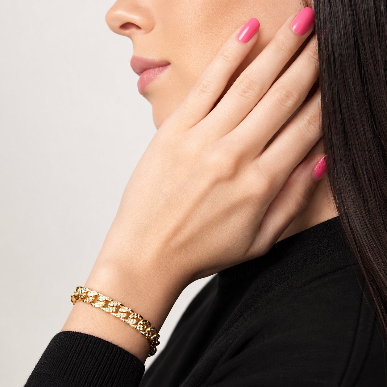 Unisex | Pulso Pulsera Tejido Barbada Cubana Diamantada HM 8 mm, Esclava Para Hombre Y Mujer De Plata Autentica Ley .925 Con Baño De Oro Italiano 24k, DUO DELUXE JOYAS