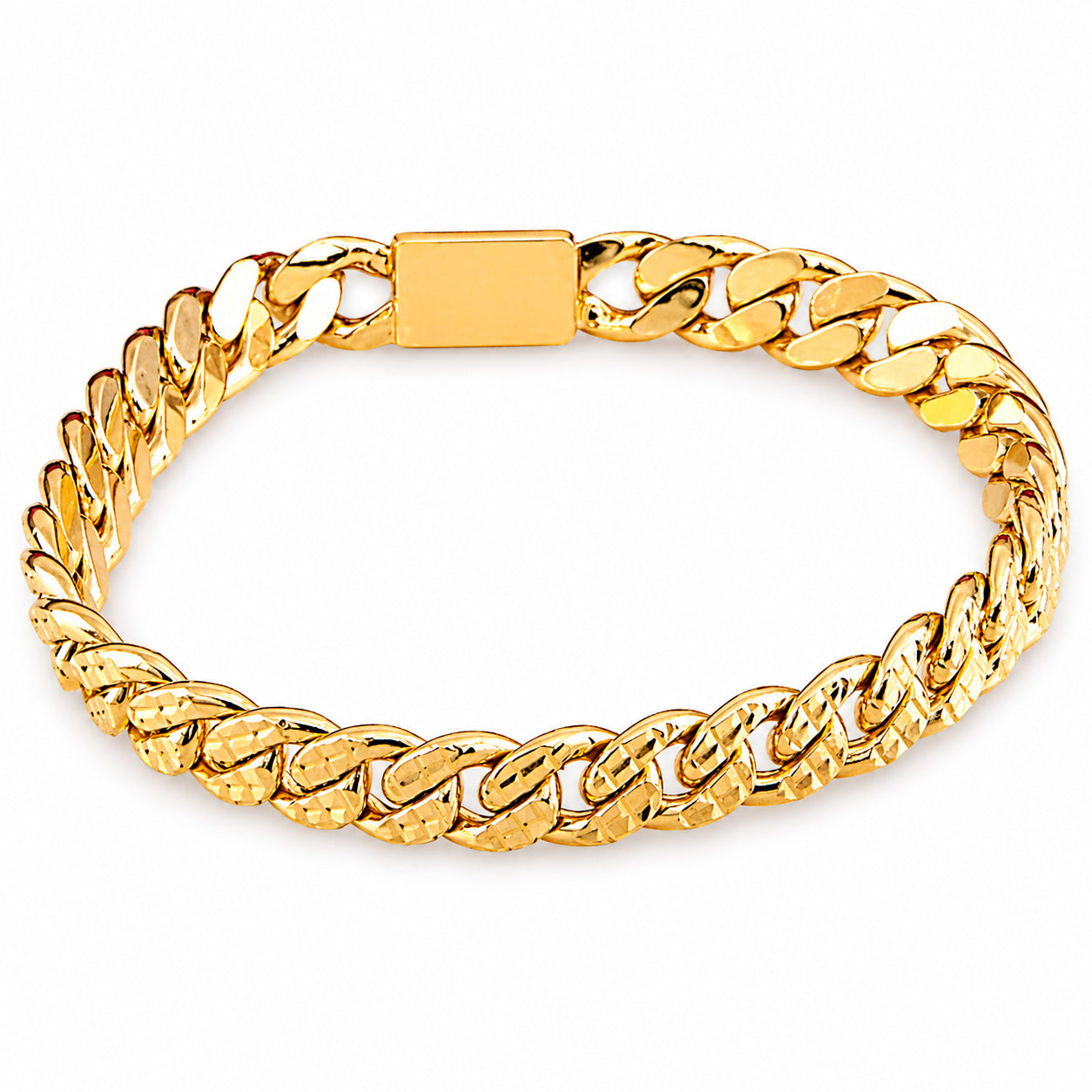 Unisex | Pulso Pulsera Tejido Barbada Cubana Diamantada HM 8 mm, Esclava Para Hombre Y Mujer De Plata Autentica Ley .925 Con Baño De Oro Italiano 24k, DUO DELUXE JOYAS