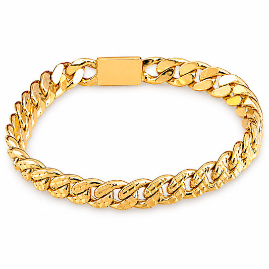 Unisex | Pulso Pulsera Tejido Barbada Cubana Diamantada HM 8 mm, Esclava Para Hombre Y Mujer De Plata Autentica Ley .925 Con Baño De Oro Italiano 24k, DUO DELUXE JOYAS