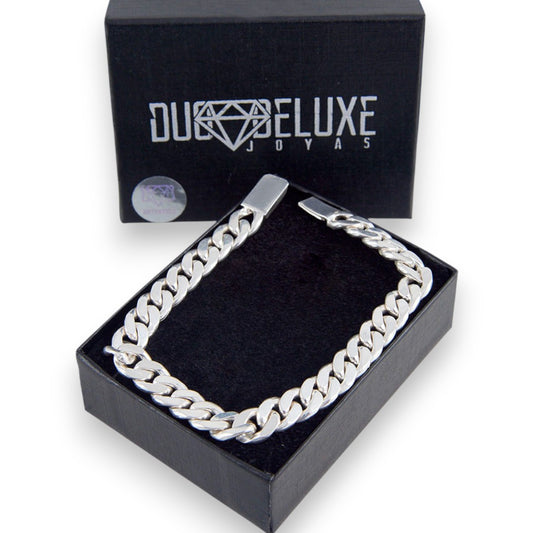 Unisex | Pulso Pulsera Tejido Barbada Cubana Lisa HM 8 mm, Esclava Para Hombre Y Mujer De Plata Autentica Ley .925, DUO DELUXE JOYAS