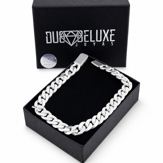 Unisex | Pulso Pulsera Tejido Barbada Cubana Lisa HM 8 mm, Esclava Para Hombre Y Mujer De Plata Autentica Ley .925, DUO DELUXE JOYAS