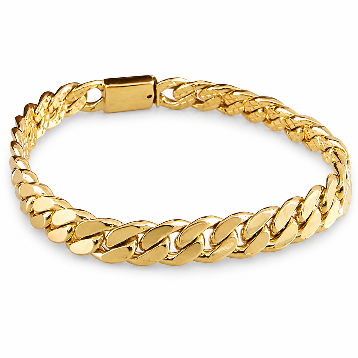 Unisex | Pulso Pulsera Tejido Barbada Cubana Lisa HM 8 mm, Esclava Para Hombre Y Mujer De Plata Autentica Ley .925 Con Baño De Oro Italiano 24k, DUO DELUXE JOYAS
