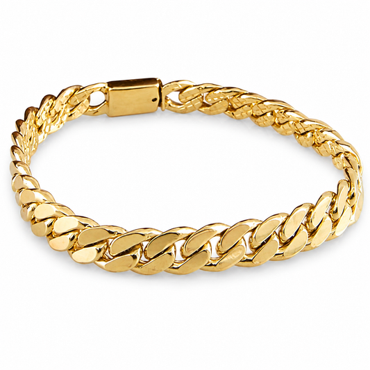 Unisex | Pulso Pulsera Tejido Barbada Cubana Lisa HM 8 mm, Esclava Para Hombre Y Mujer De Plata Autentica Ley .925 Con Baño De Oro Italiano 24k, DUO DELUXE JOYAS