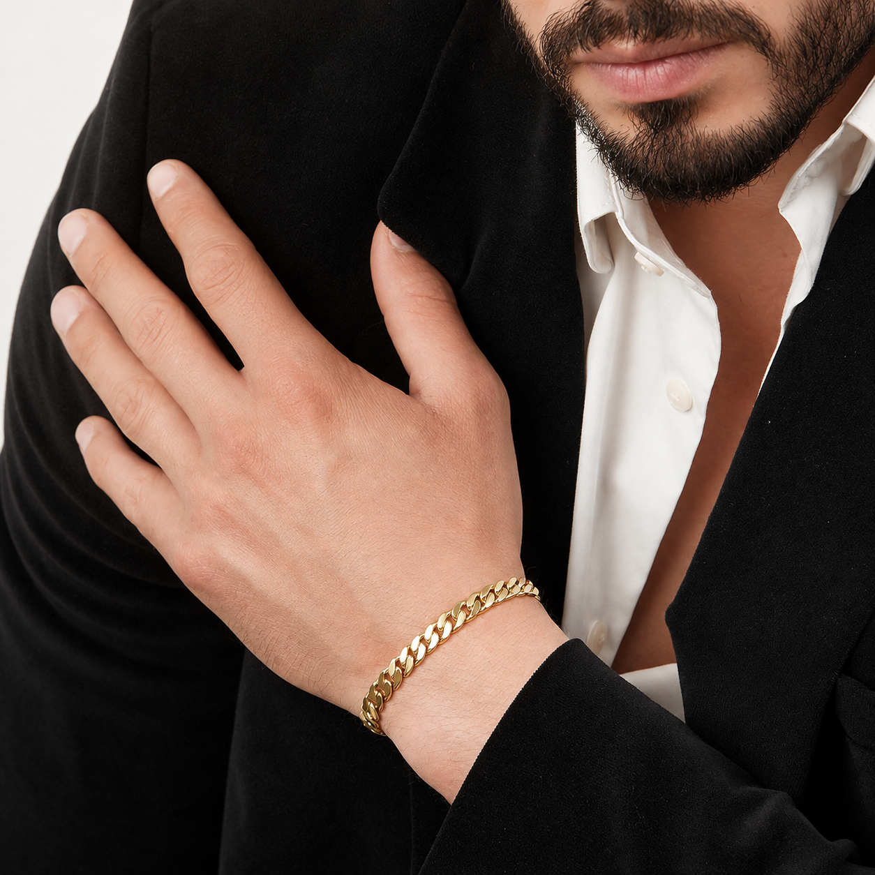 Unisex | Pulso Pulsera Tejido Barbada Cubana Lisa HM 8 mm, Esclava Para Hombre Y Mujer De Plata Autentica Ley .925 Con Baño De Oro Italiano 24k, DUO DELUXE JOYAS