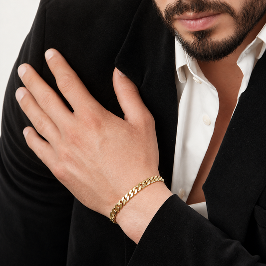 Unisex | Pulso Pulsera Tejido Barbada Cubana Lisa HM 8 mm, Esclava Para Hombre Y Mujer De Plata Autentica Ley .925 Con Baño De Oro Italiano 24k, DUO DELUXE JOYAS