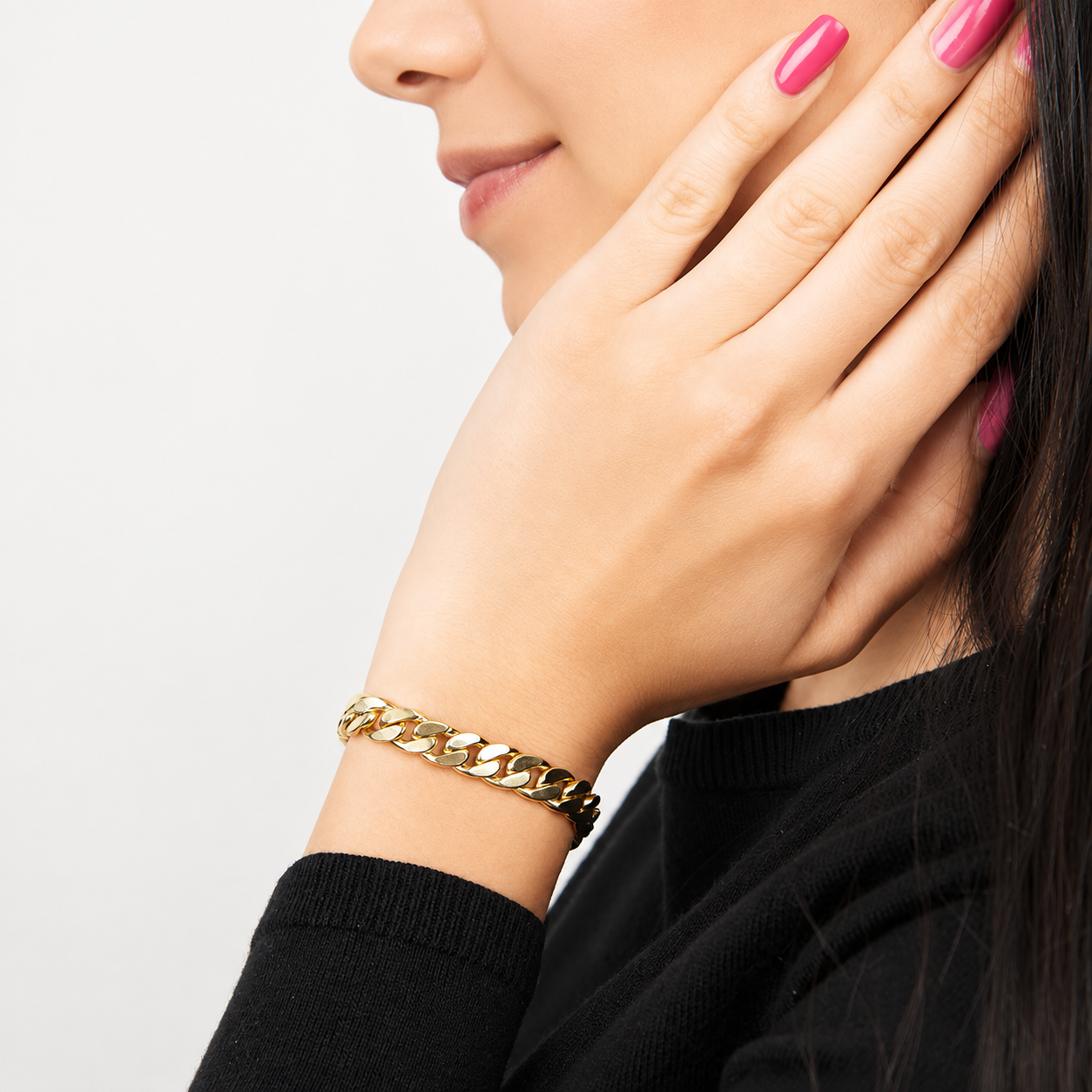Unisex | Pulso Pulsera Tejido Barbada Cubana Lisa HM 8 mm, Esclava Para Hombre Y Mujer De Plata Autentica Ley .925 Con Baño De Oro Italiano 24k, DUO DELUXE JOYAS