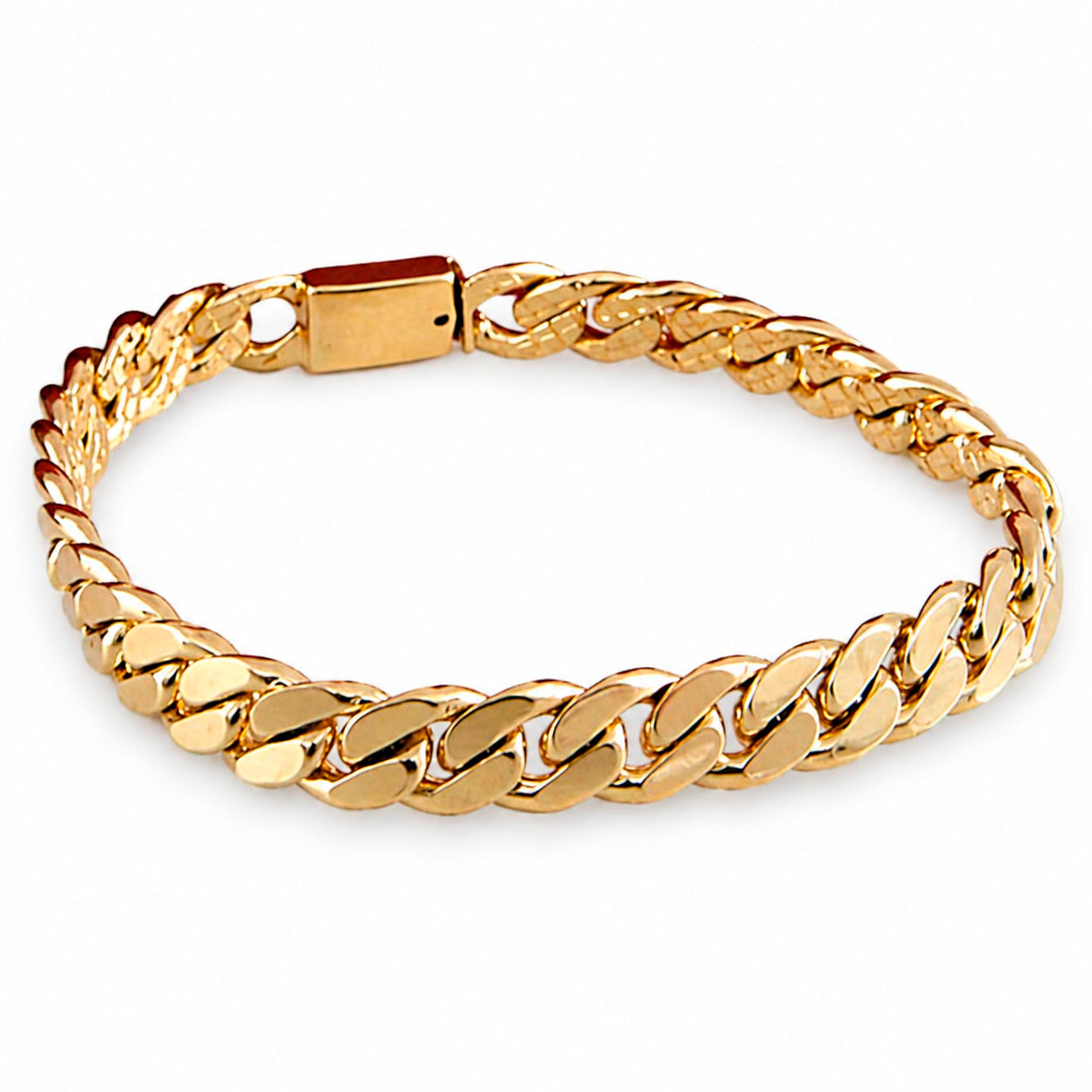 Unisex | Pulso Pulsera Tejido Barbada Cubana Lisa HM 8 mm, Esclava Para Hombre Y Mujer De Plata Autentica Ley .925 Con Baño De Oro Italiano 24k, DUO DELUXE JOYAS