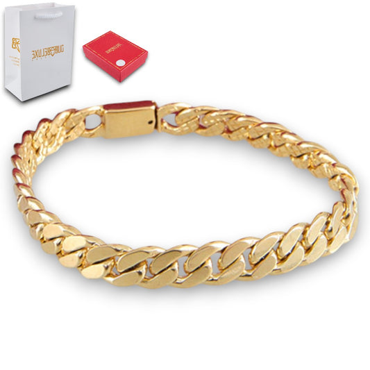 Unisex | Pulso Pulsera Tejido Barbada Cubana Lisa HM 8 mm, Esclava Para Hombre Y Mujer De Plata Autentica Ley .925 Con Baño De Oro Italiano 24k, DUO DELUXE JOYAS