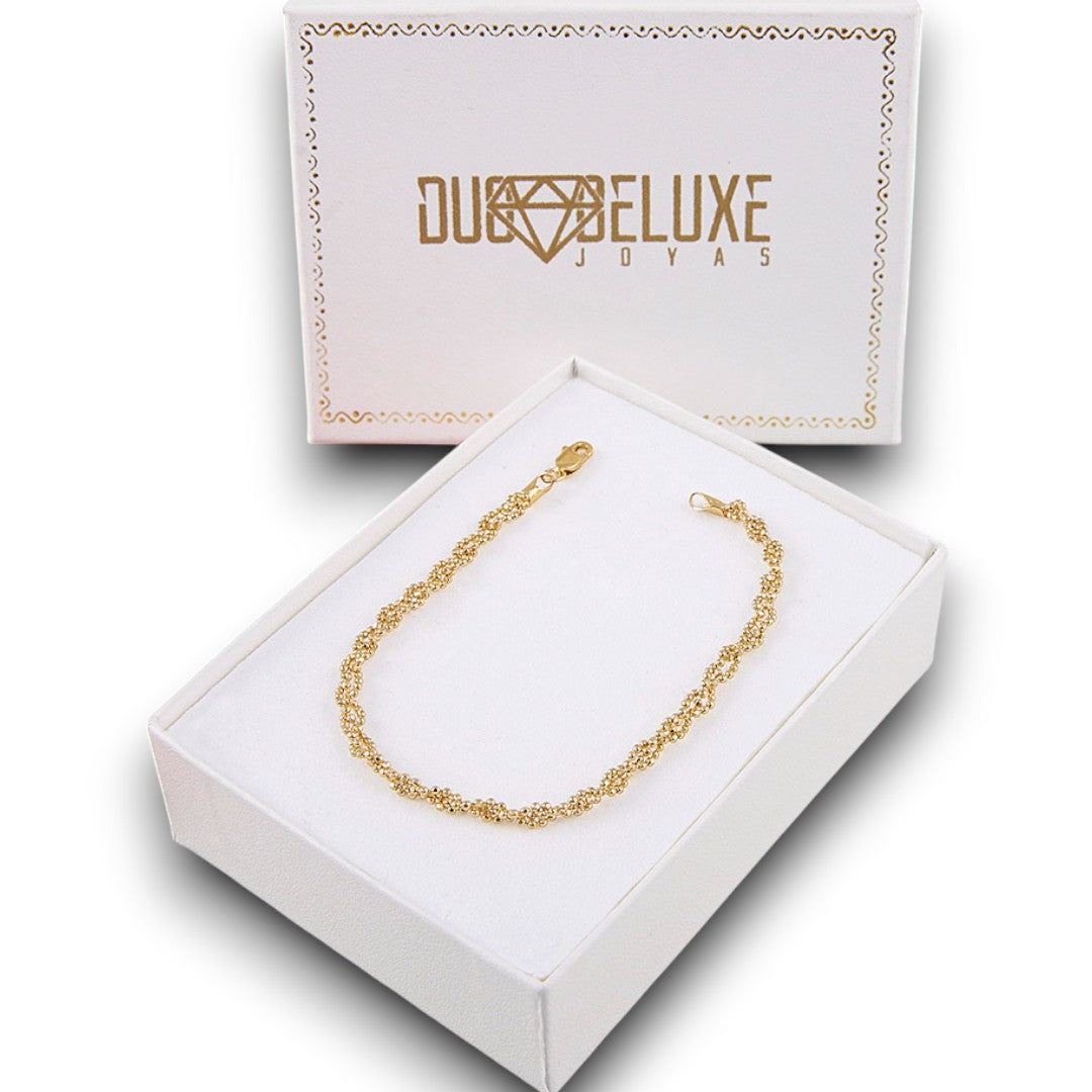 Mujer | Pulso Pulsera Tejido Bolitas Trenzadas 2 mm, Esclava Para Mujer De Plata Autentica Ley .925 Con Baño De Oro Italiano De 24k, DUO DELUXE JOYAS