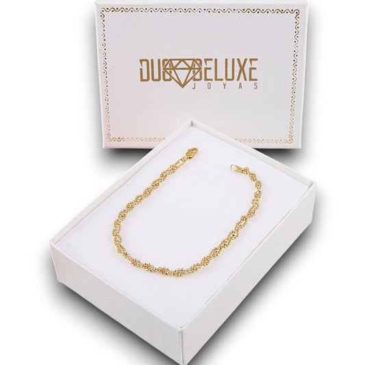 Mujer | Pulso Pulsera Tejido Bolitas Trenzadas 2 mm, Esclava Para Mujer De Plata Autentica Ley .925 Con Baño De Oro Italiano De 24k, DUO DELUXE JOYAS