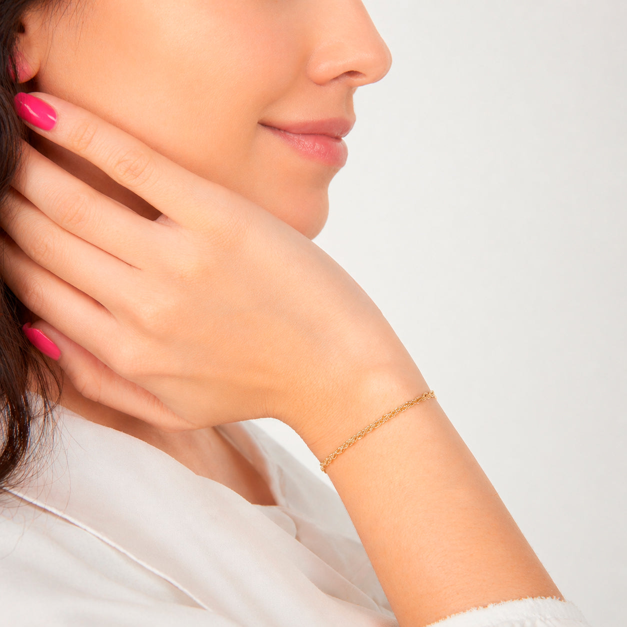 Mujer | Pulso Pulsera Tejido Bolitas Trenzadas 2 mm, Esclava Para Mujer De Plata Autentica Ley .925 Con Baño De Oro Italiano De 24k, DUO DELUXE JOYAS