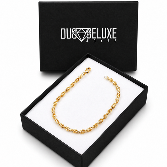 Mujer | Pulso Pulsera Tejido Bolitas Trenzadas 2 mm, Esclava Para Mujer De Plata Autentica Ley .925 Con Baño De Oro Italiano De 24k, DUO DELUXE JOYAS