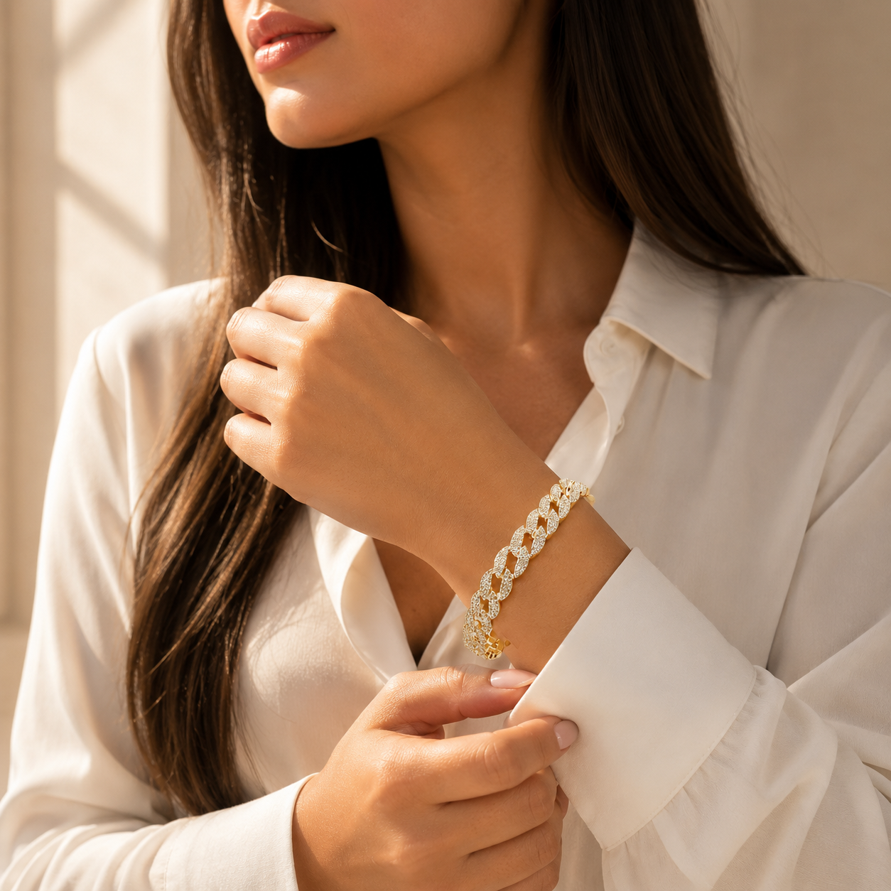 Unisex | Pulso Pulsera Tejido Barbada Cubana Diamantada Con Zirconias 10 mm, Esclava Para Hombre Y Mujer De Plata Autentica Ley .925 Con Baño De Oro Italiano 24k, DUO DELUXE JOYAS
