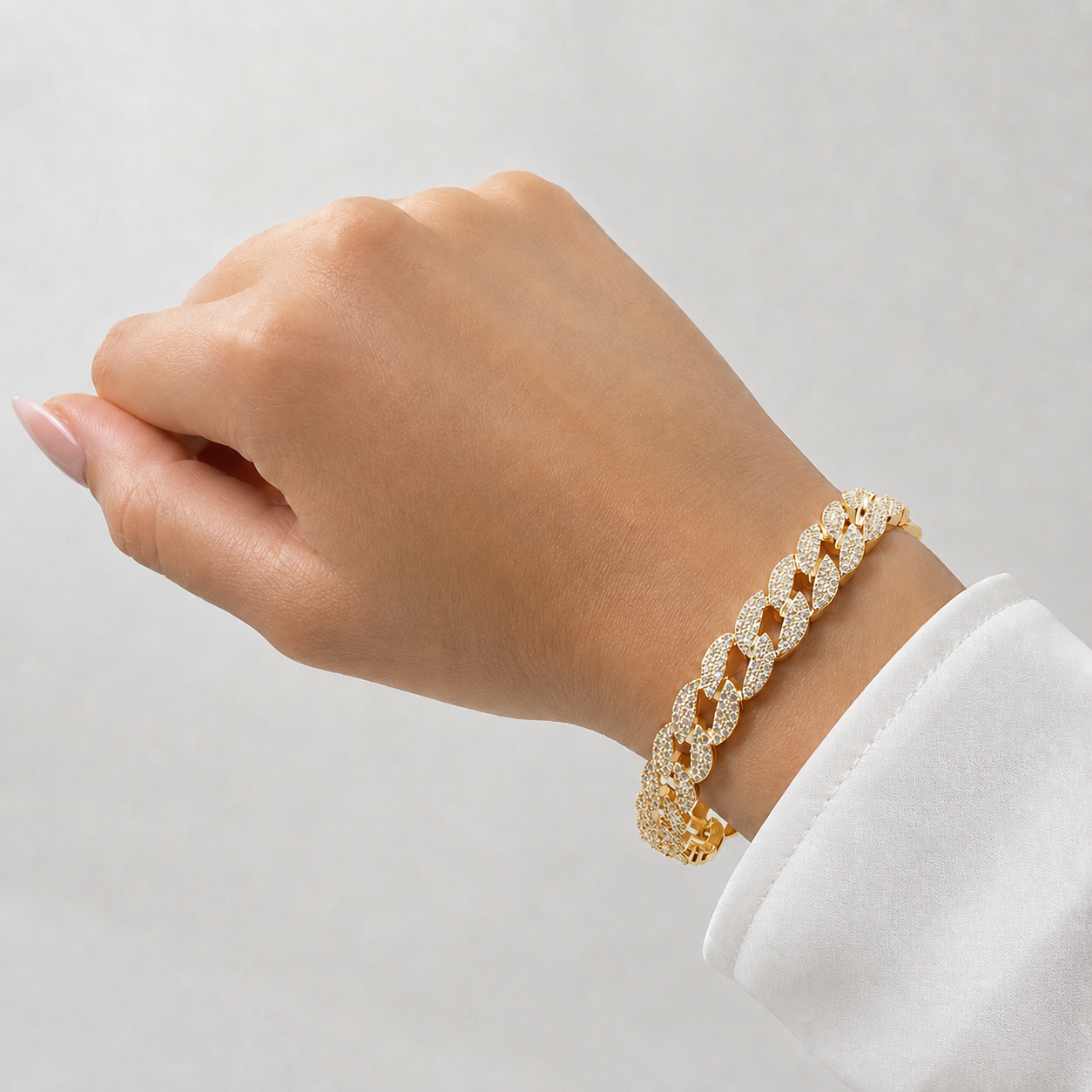 Unisex | Pulso Pulsera Tejido Barbada Cubana Diamantada Con Zirconias 10 mm, Esclava Para Hombre Y Mujer De Plata Autentica Ley .925 Con Baño De Oro Italiano 24k, DUO DELUXE JOYAS
