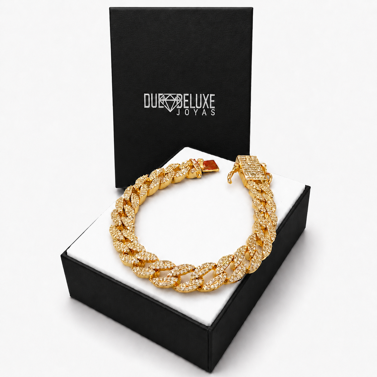 Unisex | Pulso Pulsera Tejido Barbada Cubana Diamantada Con Zirconias 10 mm, Esclava Para Hombre Y Mujer De Plata Autentica Ley .925 Con Baño De Oro Italiano 24k, DUO DELUXE JOYAS