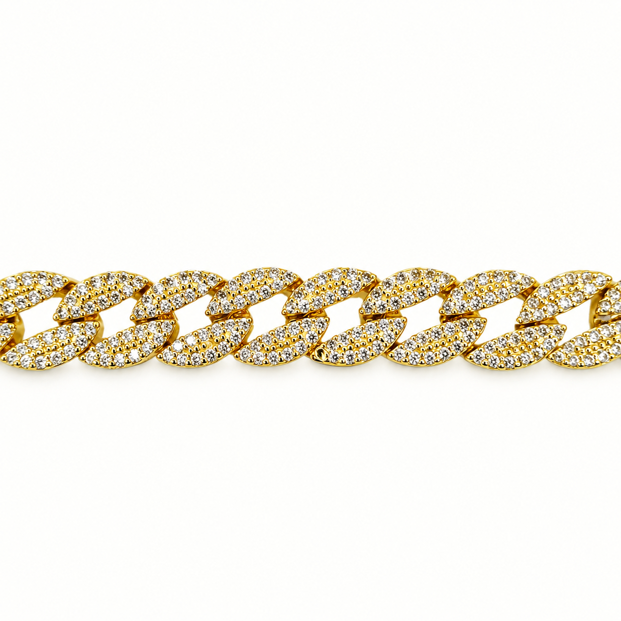 Unisex | Pulso Pulsera Tejido Barbada Cubana Diamantada Con Zirconias 10 mm, Esclava Para Hombre Y Mujer De Plata Autentica Ley .925 Con Baño De Oro Italiano 24k, DUO DELUXE JOYAS