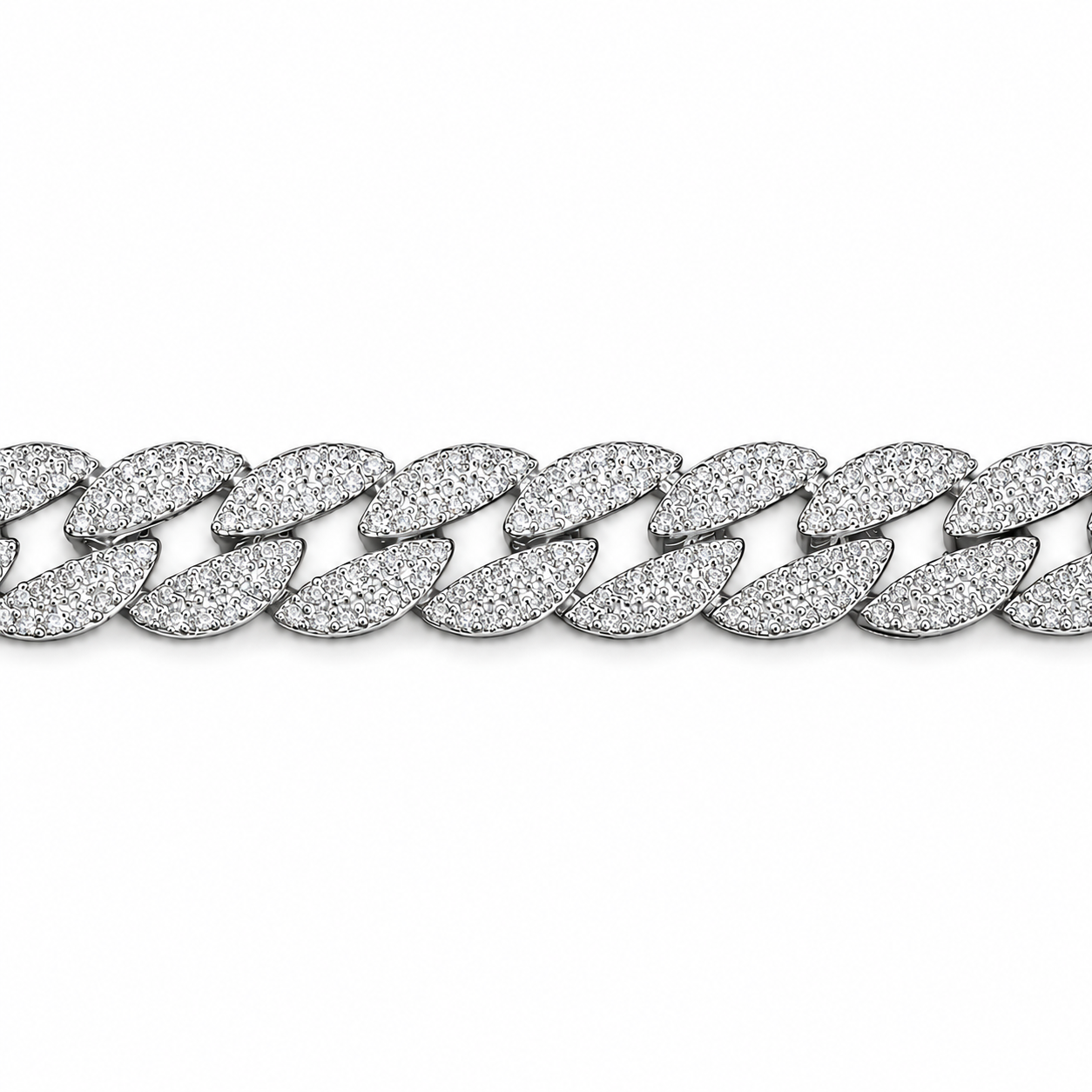 Unisex | Collar Cadena Tejido Barbada Cubana Diamantada Con Zirconias - 10 mm x 50 cm, Para Hombre Y Mujer, De Plata Autentica Ley .925, DUO DELUXE JOYAS