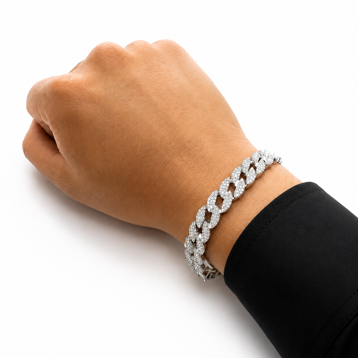Unisex | Pulso Pulsera Tejido Barbada Cubana Diamantada Con Zirconias 10 mm, Esclava Para Hombre Y Mujer De Plata Autentica Ley .925, DUO DELUXE JOYAS
