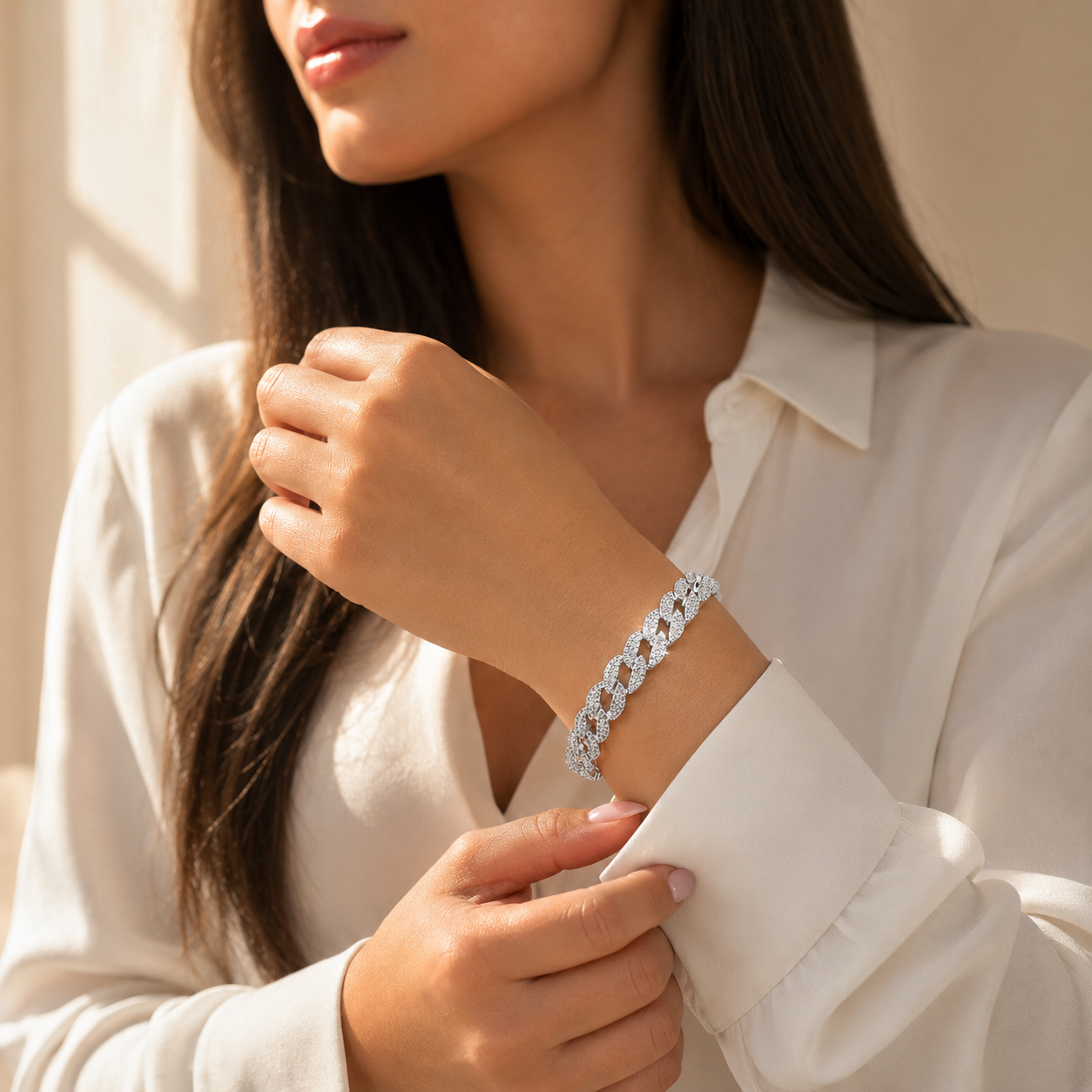 Unisex | Pulso Pulsera Tejido Barbada Cubana Diamantada Con Zirconias 10 mm, Esclava Para Hombre Y Mujer De Plata Autentica Ley .925, DUO DELUXE JOYAS