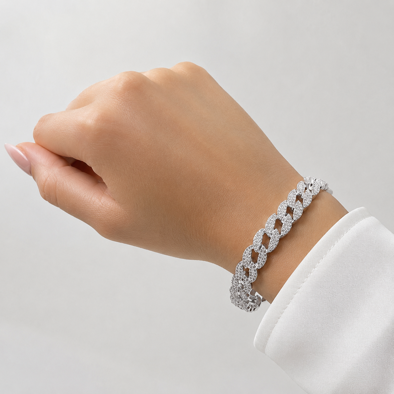 Unisex | Pulso Pulsera Tejido Barbada Cubana Diamantada Con Zirconias 10 mm, Esclava Para Hombre Y Mujer De Plata Autentica Ley .925, DUO DELUXE JOYAS