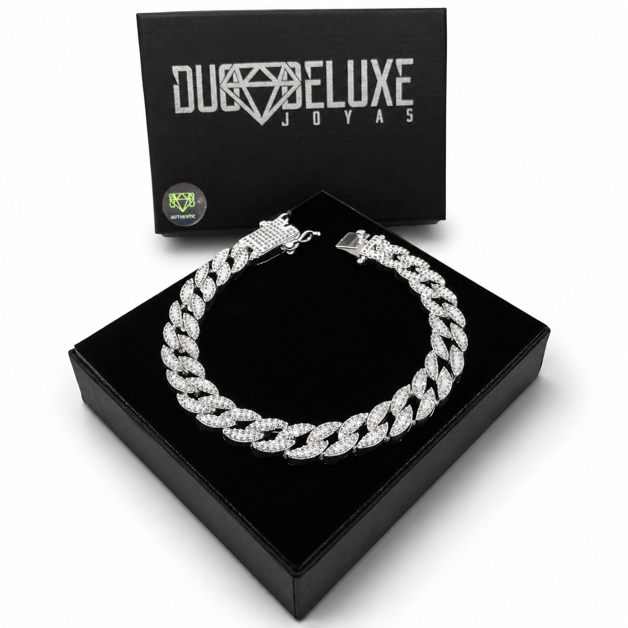 Unisex | Pulso Pulsera Tejido Barbada Cubana Diamantada Con Zirconias 10 mm, Esclava Para Hombre Y Mujer De Plata Autentica Ley .925, DUO DELUXE JOYAS