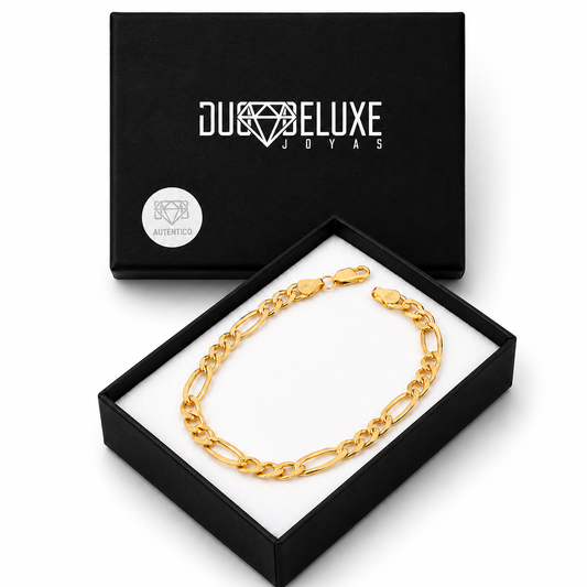 Unisex | Pulso Pulsera Tejido Figaro 3:1 Diamantada 6 mm, Esclava Para Hombre Y Mujer De Plata Autentica Ley .925 Con Baño De Oro Italiano 24k, DUO DELUXE JOYAS